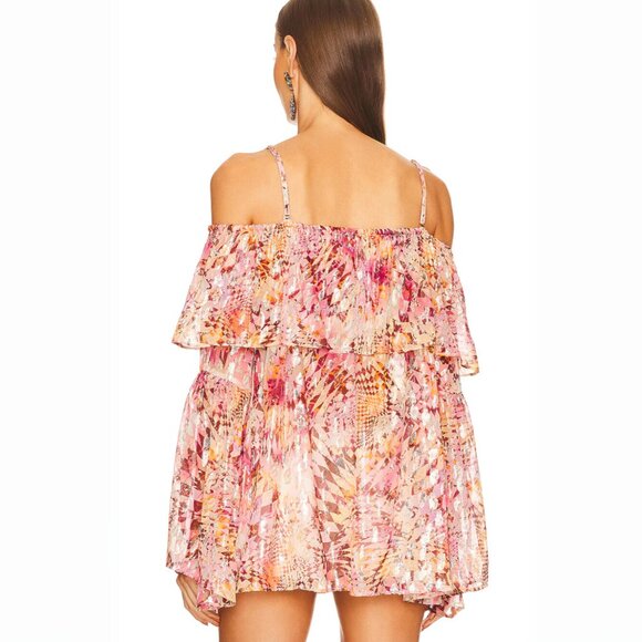 DUNDAS x REVOLVE Metallic Silk Tiered Off Shoulder Luna Top in Optic Geo - Picture 3 of 3